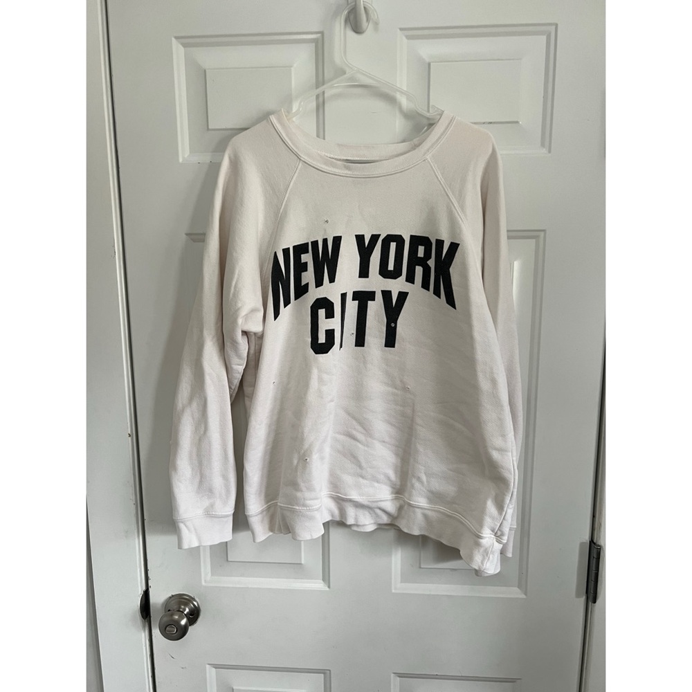 Free people over size and distressed New York City Graphic Sweatshirt - White